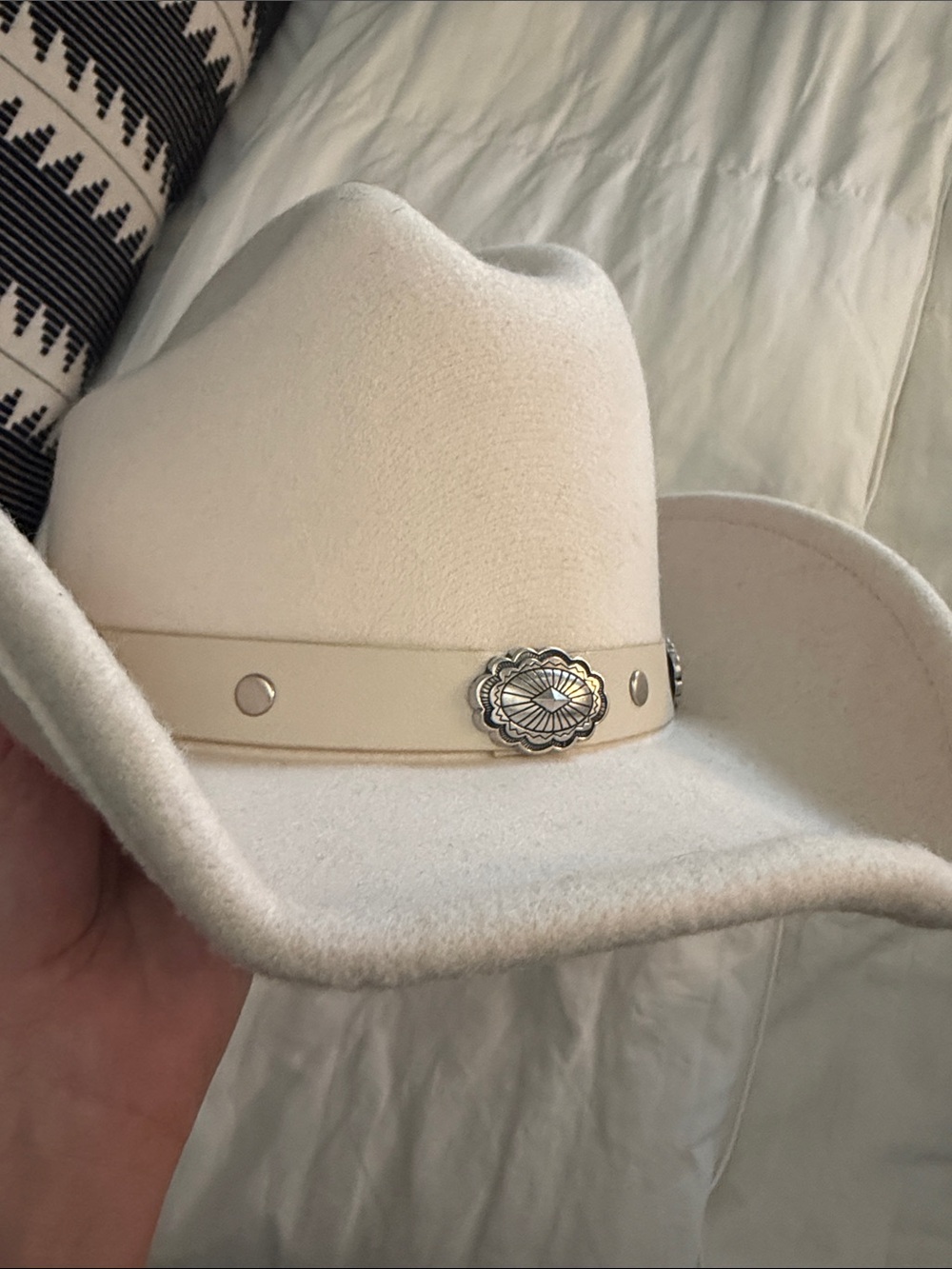 Cream Western Felt Cowboy Hat with Decorative Conchos - Picture 3 of 3